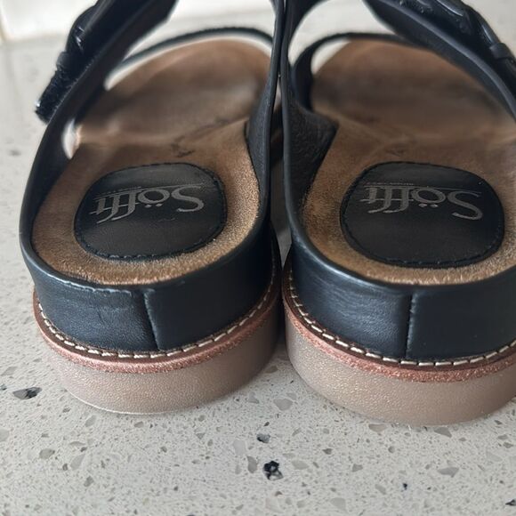 Sofft Braye Women’s Size 6 Black Leather Comfort Sandals Slip On Low Wedge Slide - Picture 2 of 12